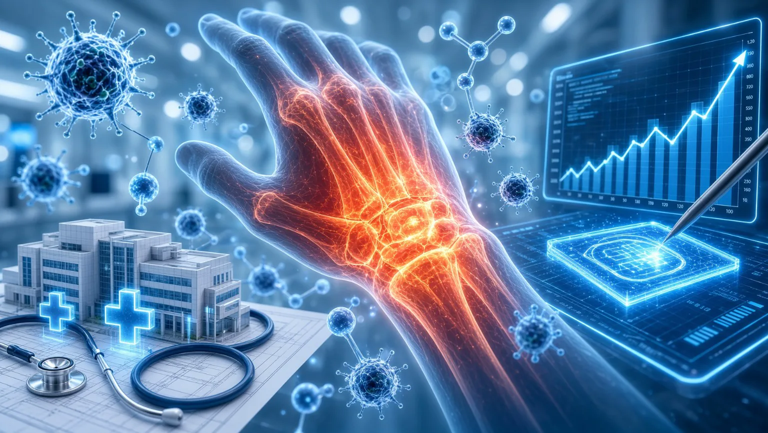 Illustrative wrist inflammation and research context.